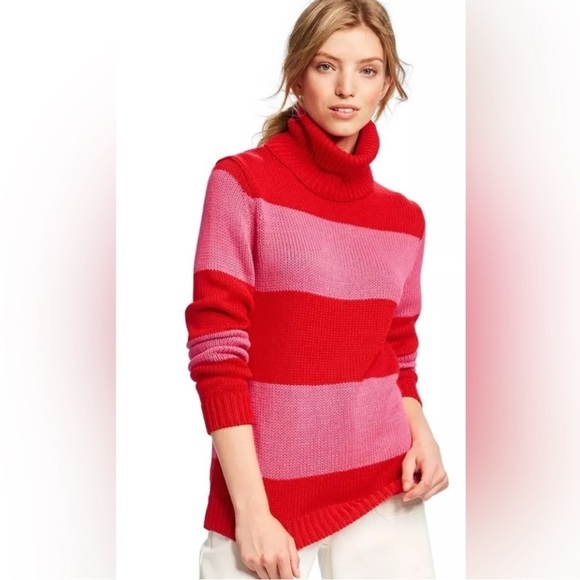 Isaac Mizrahi Women’s Pink Red Color block Cowl Neck Pullover Sweater Size M - Picture 1 of 8